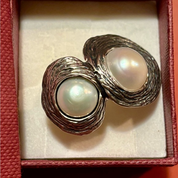 BOGO1/2 off: HAGIT GORALI Vintage Israel 925 Pearl Egg in Nest Ring Size 7 - Picture 1 of 3
